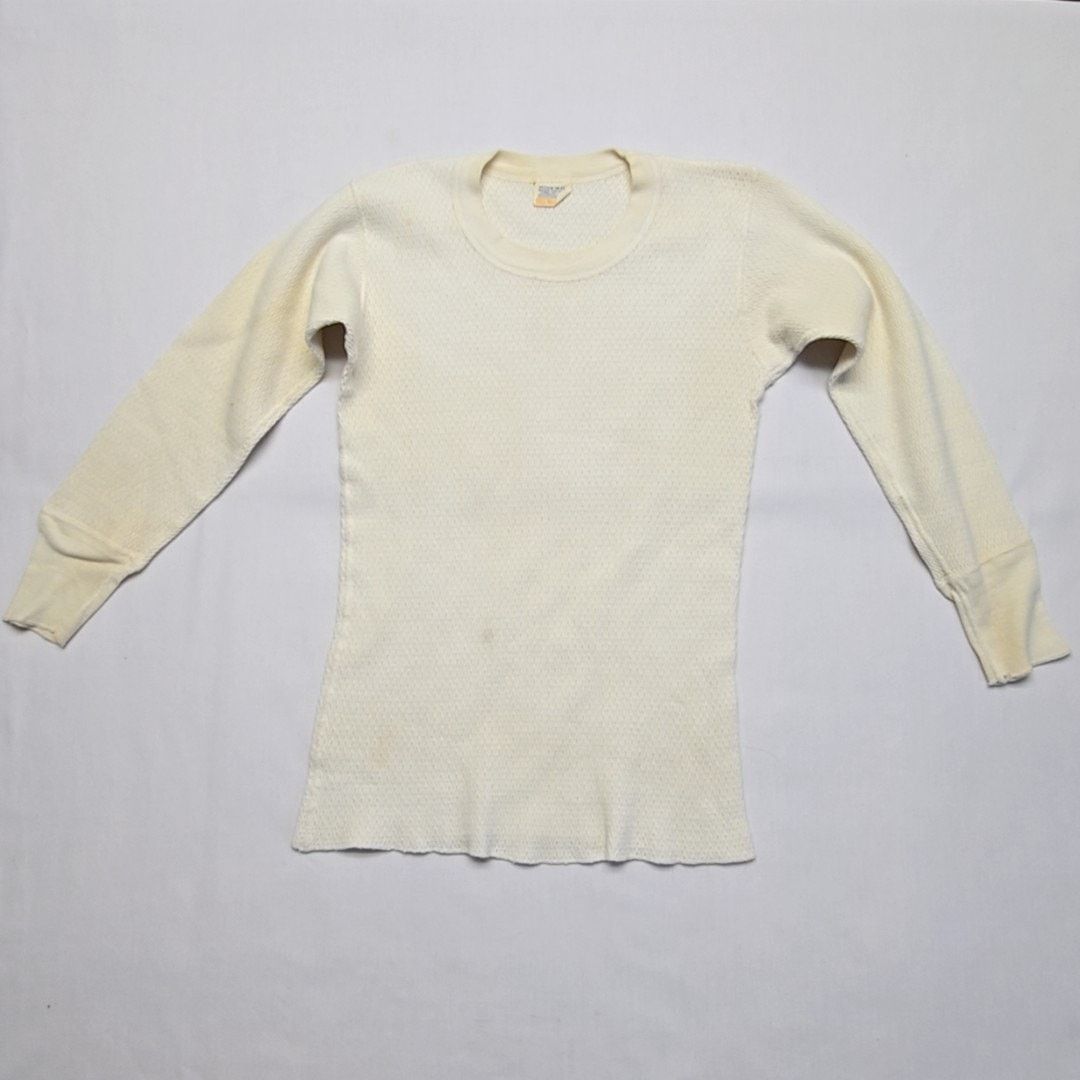 Vintage Sears Thermal Shirt Cream 70s Mens Medium Vtg