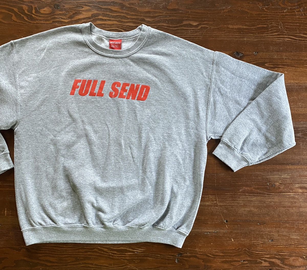 Send Full Send Spell Out Grey Crewneck Sweatshirt T-Shirts, Hoodie | FlexRushtees.com