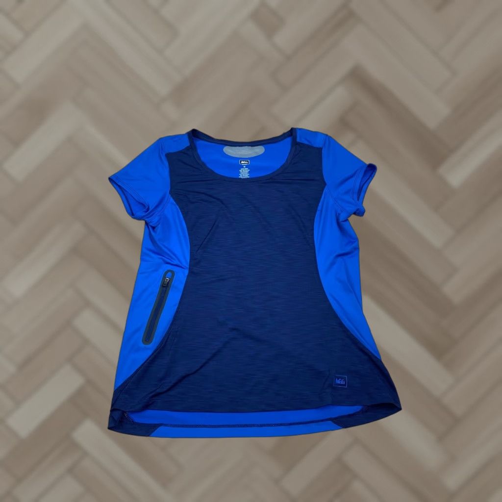 Vintage Rei Womens Blue Hiking T Shirt Size M Short Sleeve Outdoor 3878