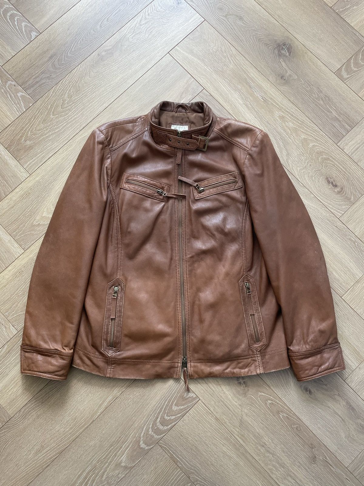 Vintage Brown Retro 90s Genuine Real Leater Bomber Punk Rock Metal
