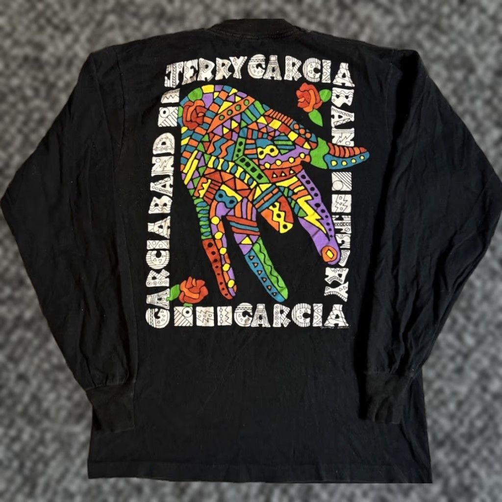 Fruit Of The Loom Vintage Jerry Garcia Band Long Sleeve T Shirt L Black 1990s Grateful Dead Psychede