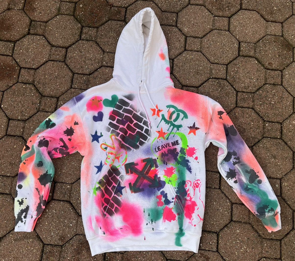 Other Custom Graffiti White Hoodie Neon Colors Custom Graphics T-Shirts, Sweatshirt | FlexRushtees.com