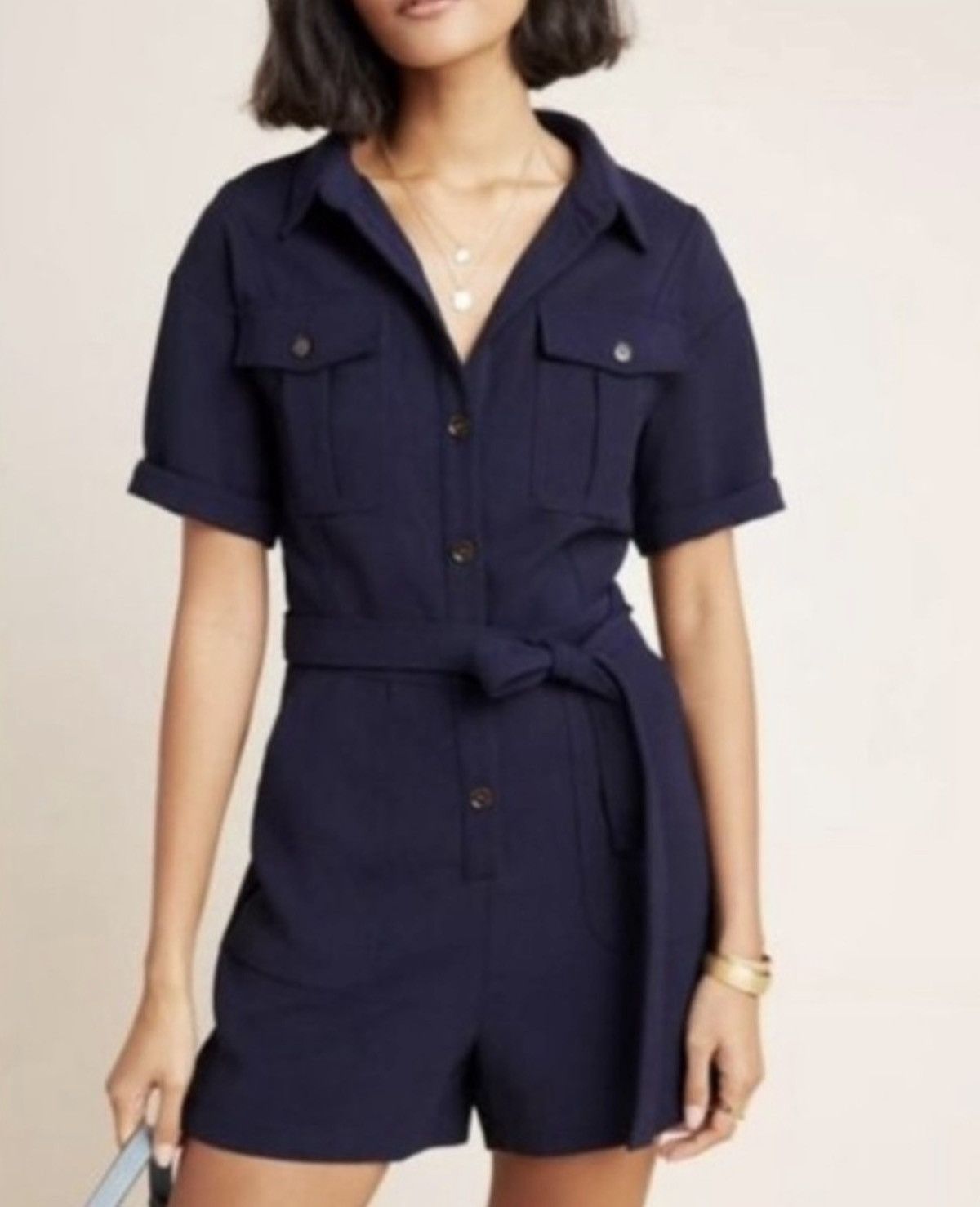 Anthropologie Nwts118 Greylin Delton Utility Navy Romper Large