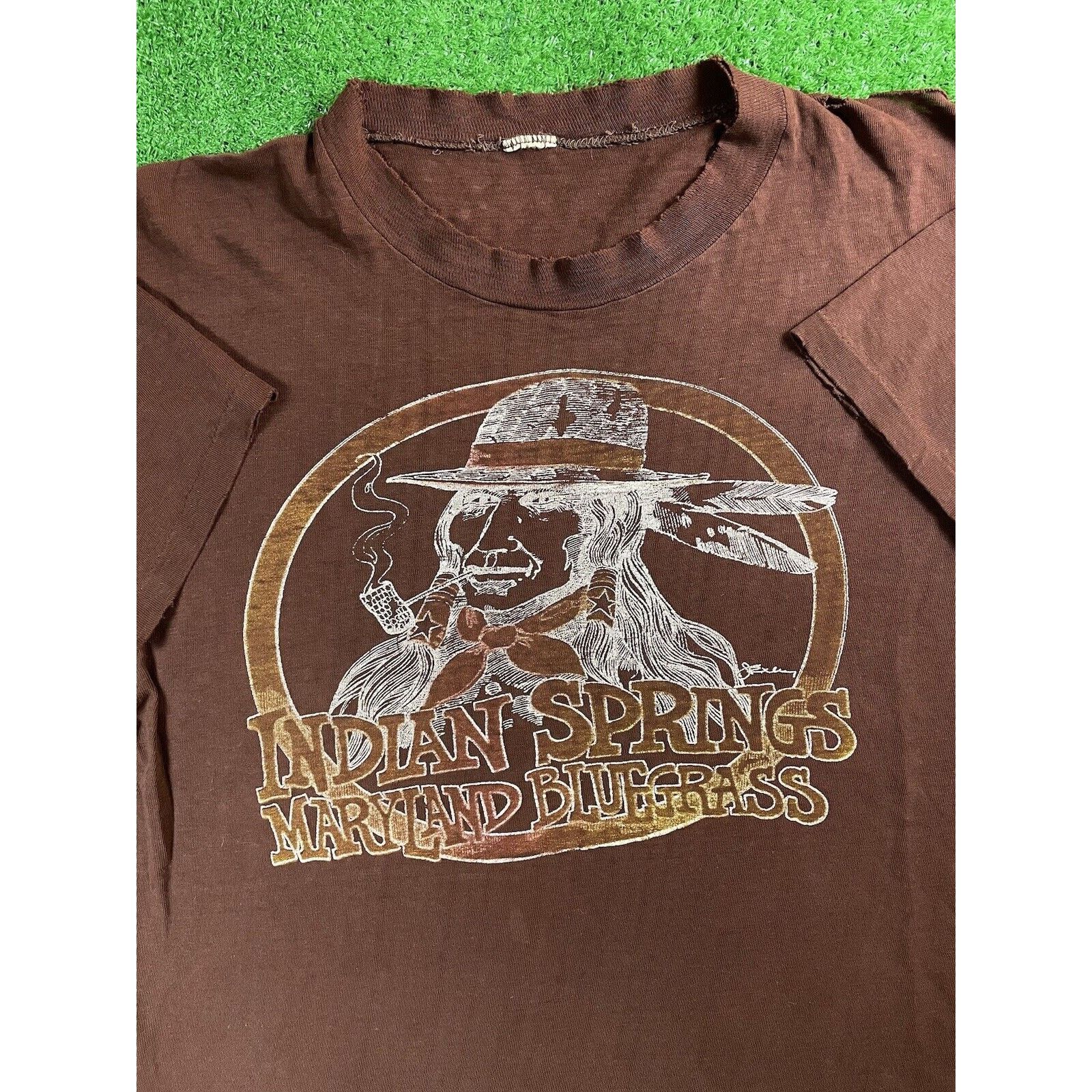 Vintage 60s Indian Bluegrass Weed Brown Distressed Shirt Usa