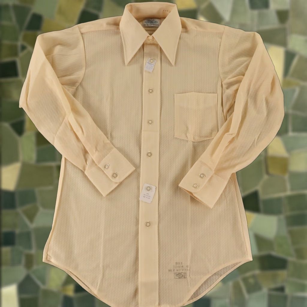 Vintage Vtg Shirt Mens S 14 5 32 Yellow Geometric Texture Knit 50s 60s Usa New