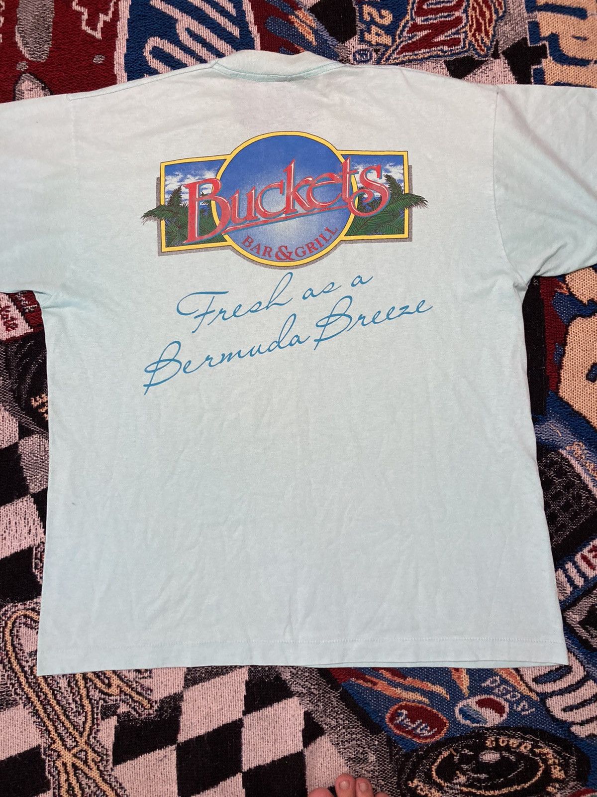 Vintage Buckets Beach Tropical Bar Blue Tee Xl 90s