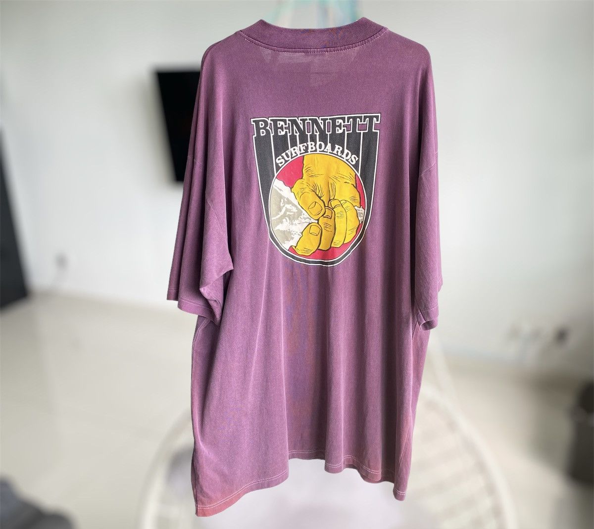 Man Made In Australia Thrashed Faded Vintage 90s Bennett Surfboard Oversized Tee Hoodie, Sweatshirt | FlexRushtees.com