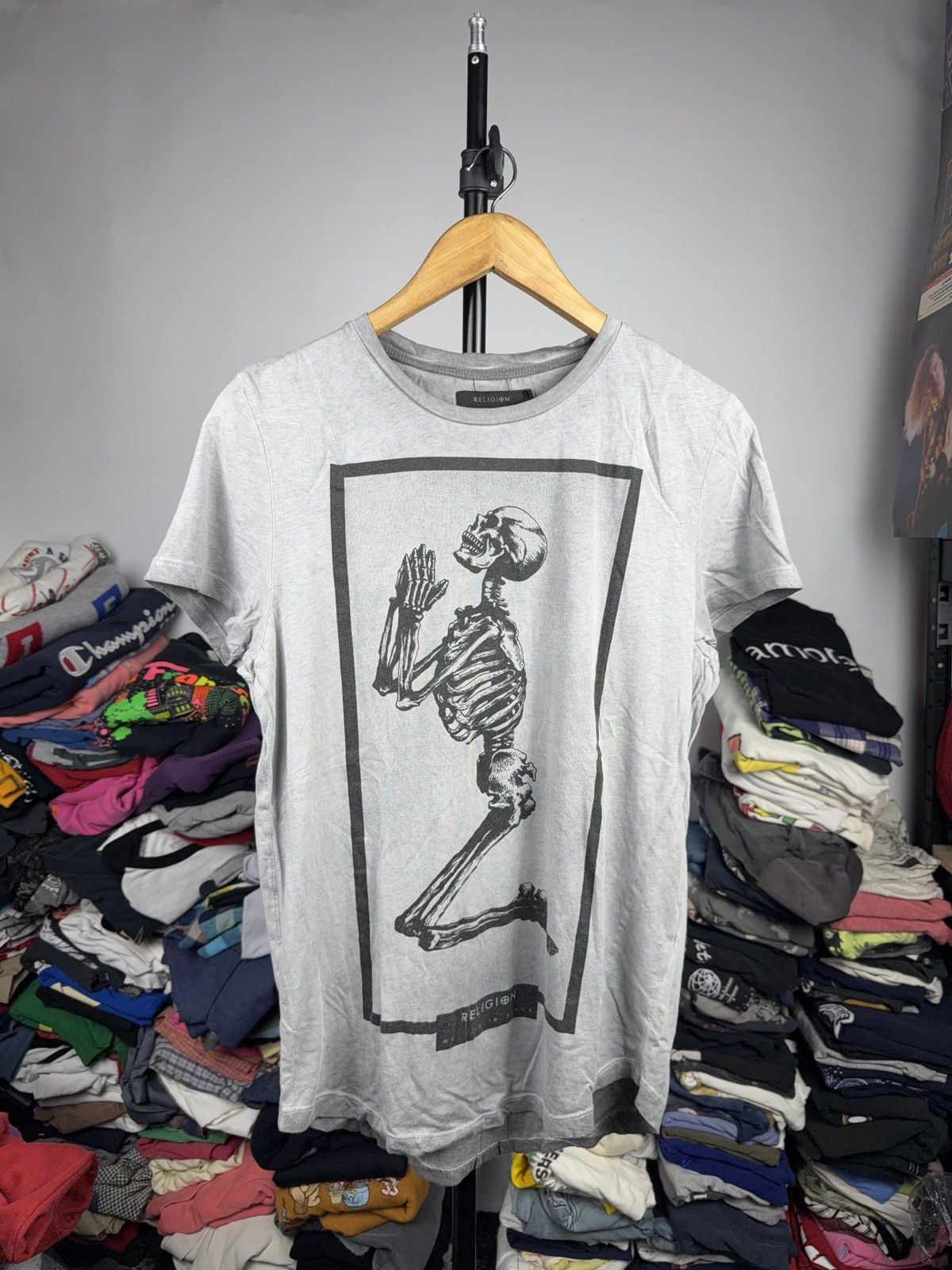 Japanese Brand 00s Religion Skeleton Prayer Gothic Rock Avant Garde Tee Hoodie, Sweatshirt | FlexRushtees.com