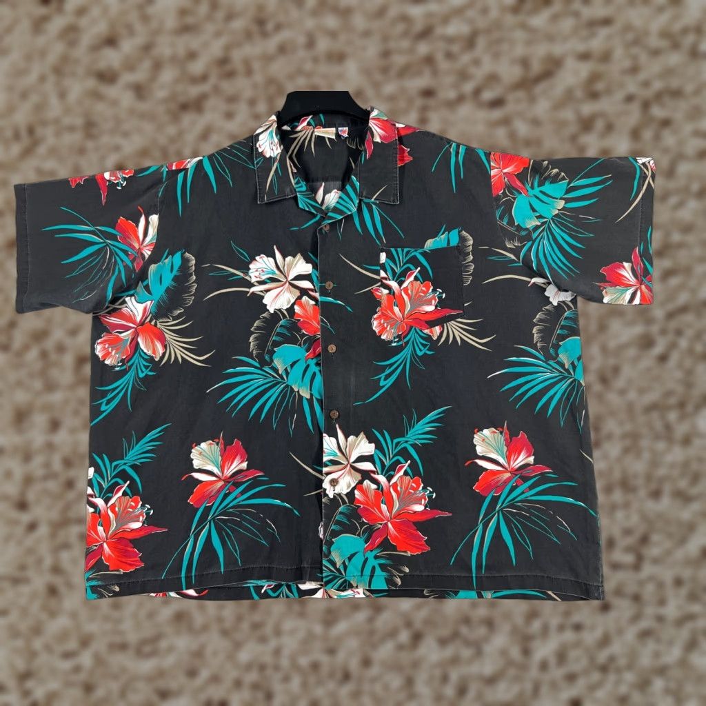 Vintage Big Kanaka Shirt Men 3xl Xxxl Black Green Red Floral Hawaiian Cotton Beach Usa