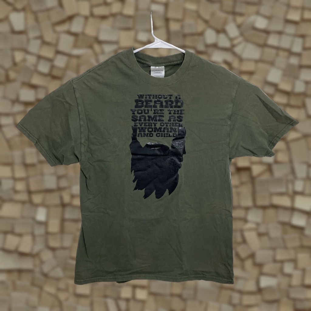 Port Company Bearded Humor Funny T Shirt Green Large Mens Regular Fit Short Sleeve Hoodie, Sweatshirt | FlexRushtees.com