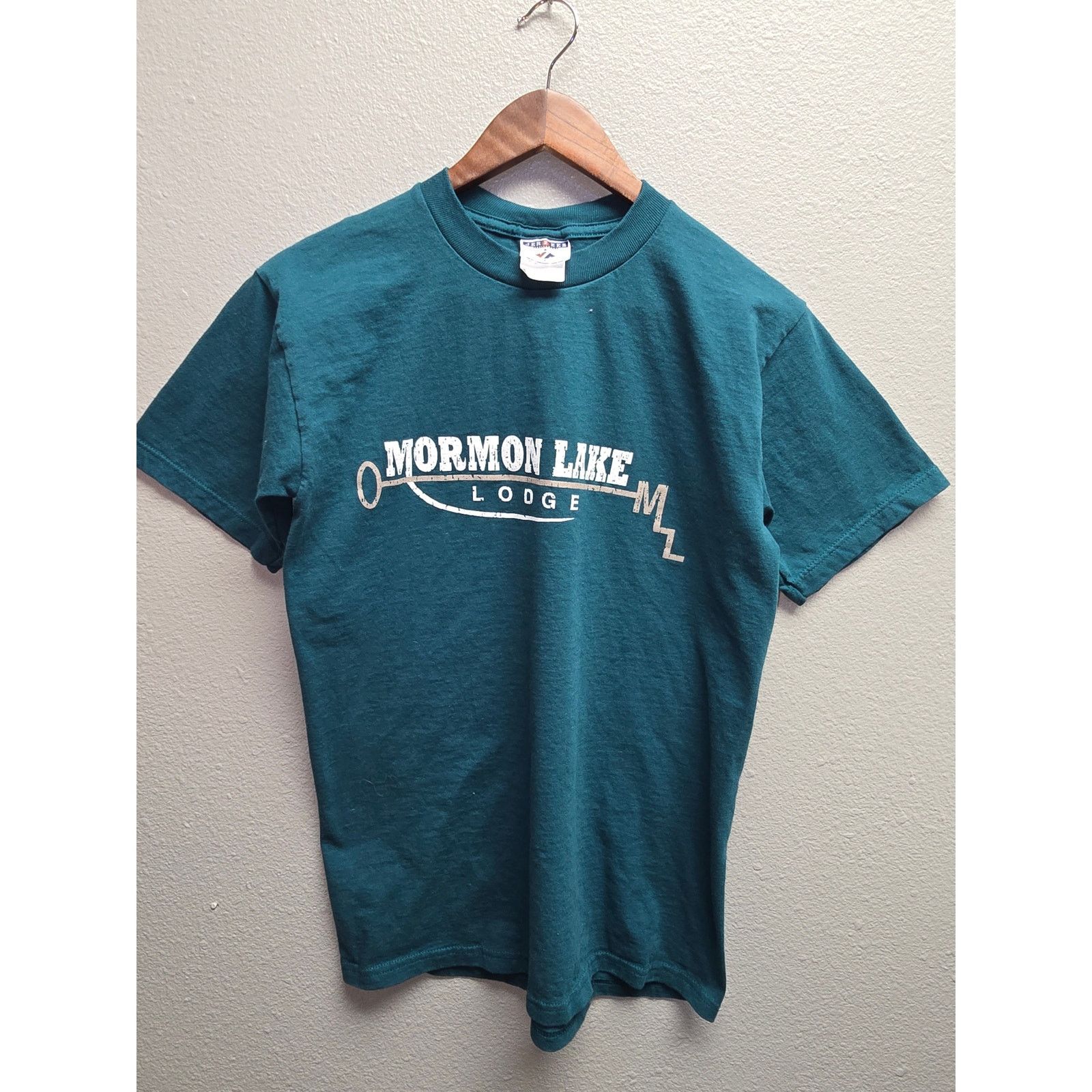 Vintage Mormon Lake Shirt Lodge Jerzees Green Tee Small 90s
