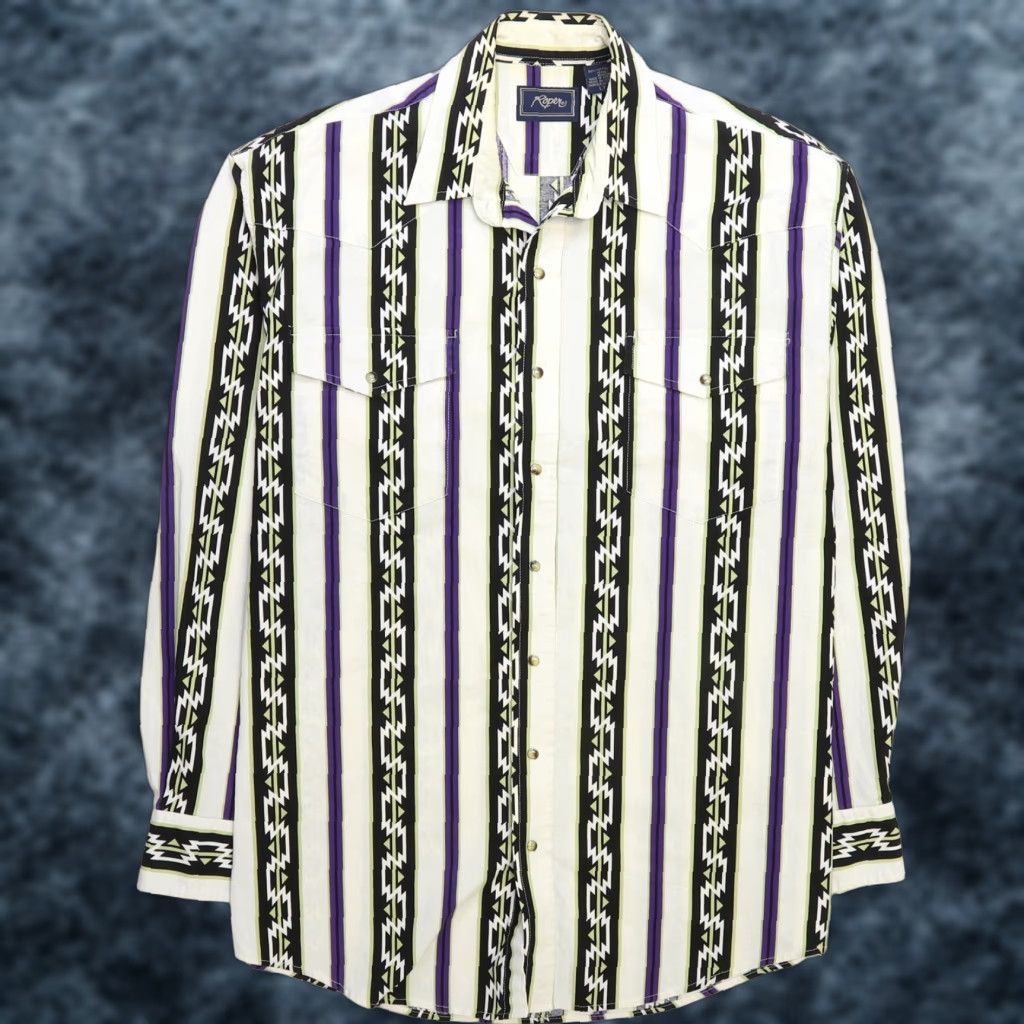 Vintage Roper Western Pearl Snap Shirt Size Large Tall Aztec Ranch Shirt Mens Large Tall Multi