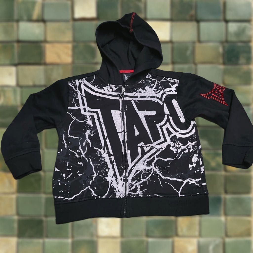 Vintage Tapout Full Zip Hoodie Boy S Kids 6 Black Graphic Print Logo Hooded Pockets Zipper Mm