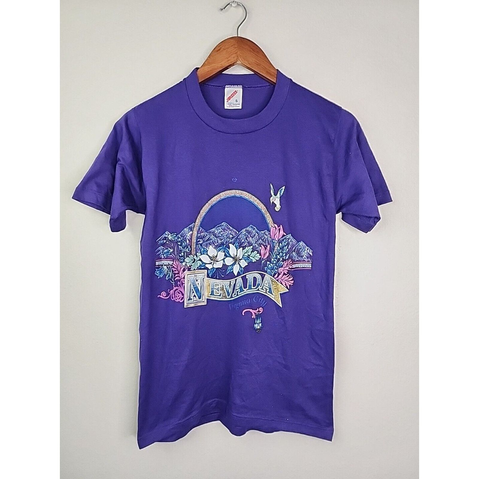 Jerzees Vintage Nevada Shirt Virginia City Mountain Purple Tee 90s S