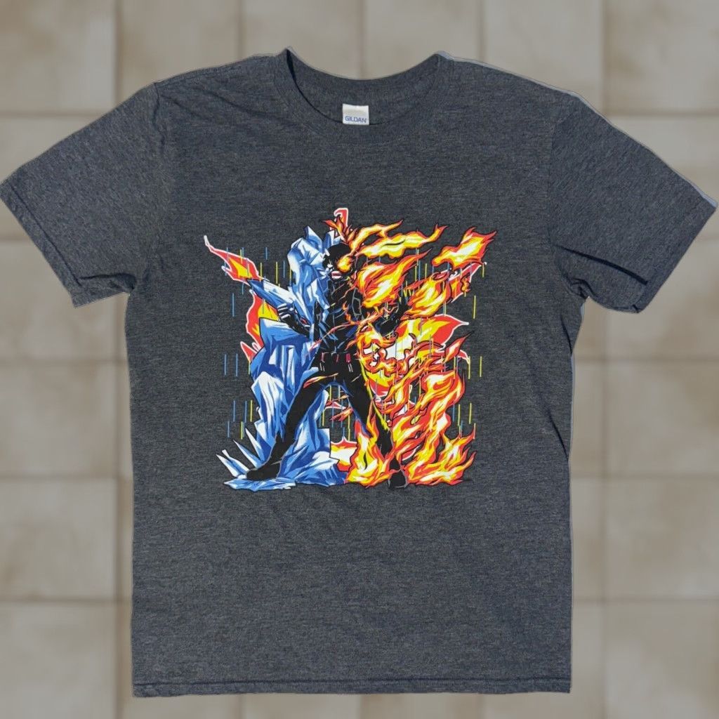 Gildan My Hero Academia Todoroki Fire And Ice T Shirt Adult M Gray Cotton Logo Anime Shirts Mens T S Hoodie, Sweatshirt