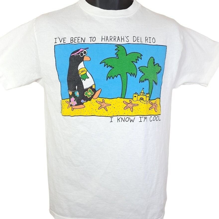 Vintage Cool Tropical Penguin T Shirt Vintage 90s Harrahs Del Rio