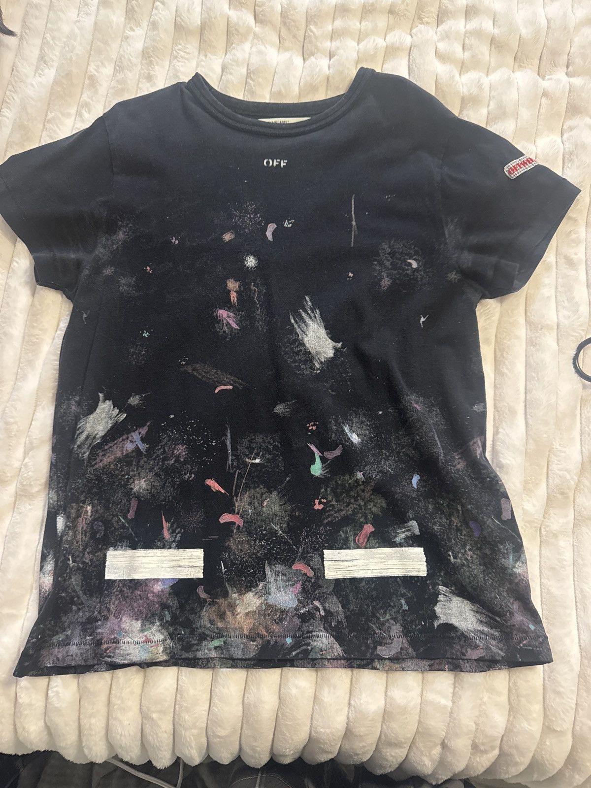 White Off White Splatter Tee Blue Hoodie, Sweatshirt | FlexRushtees.com