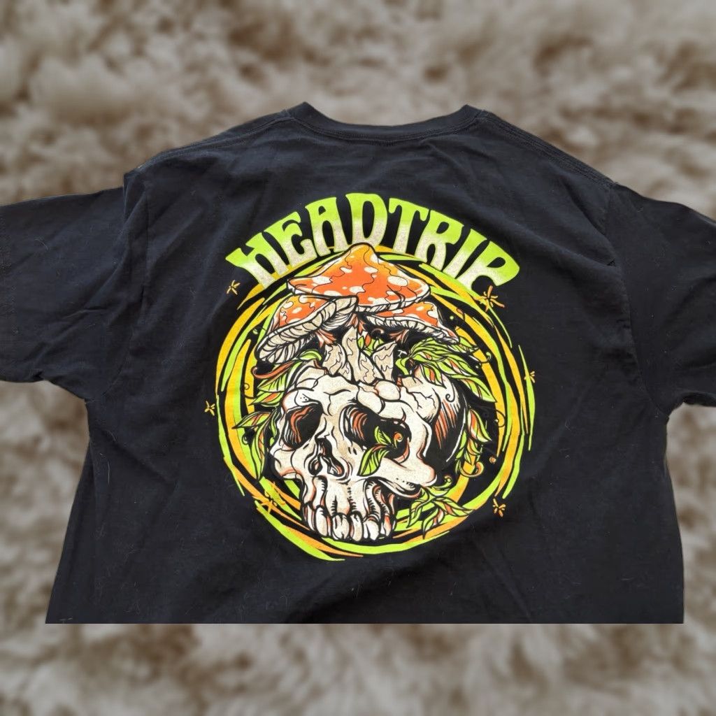 Vintage Retrofit Mushroom Headtrip T Shirt Men Large Black Crew Neck Short Sleeve Mens