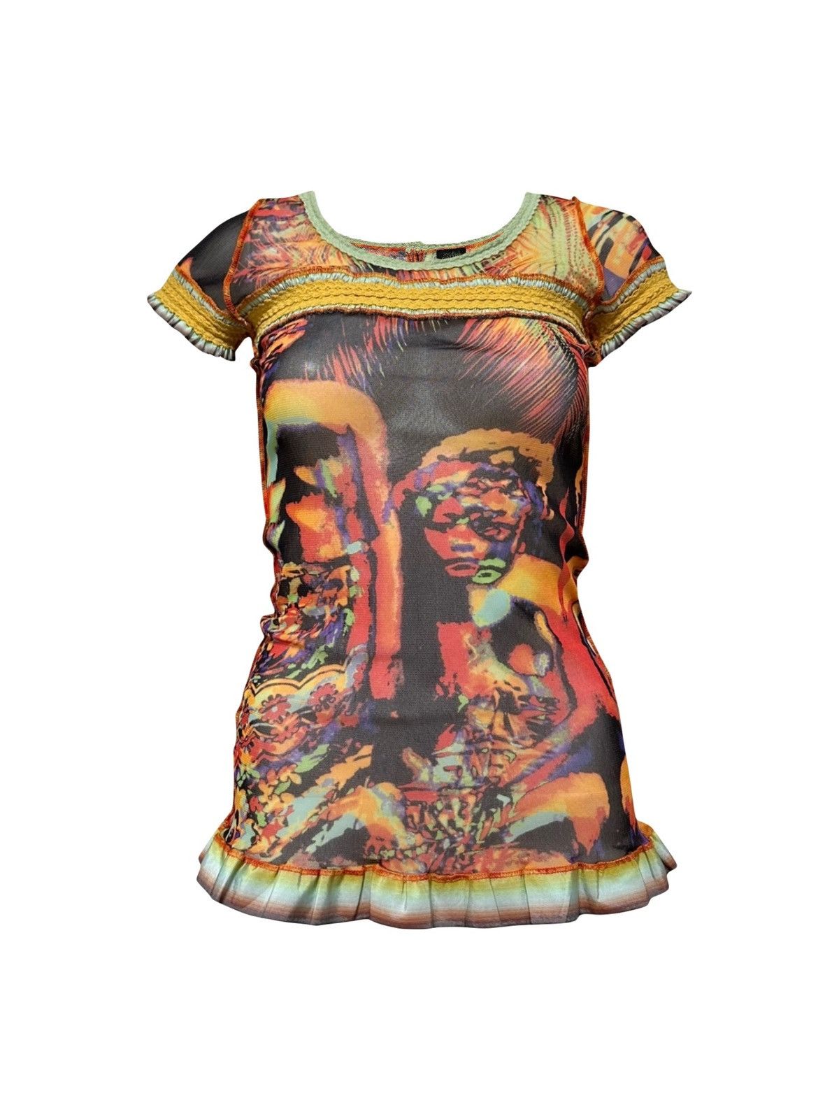 Paul Gaultier Jean Paul Gaultier S S 2000 Psychedelic Mesh Frill Trim Top