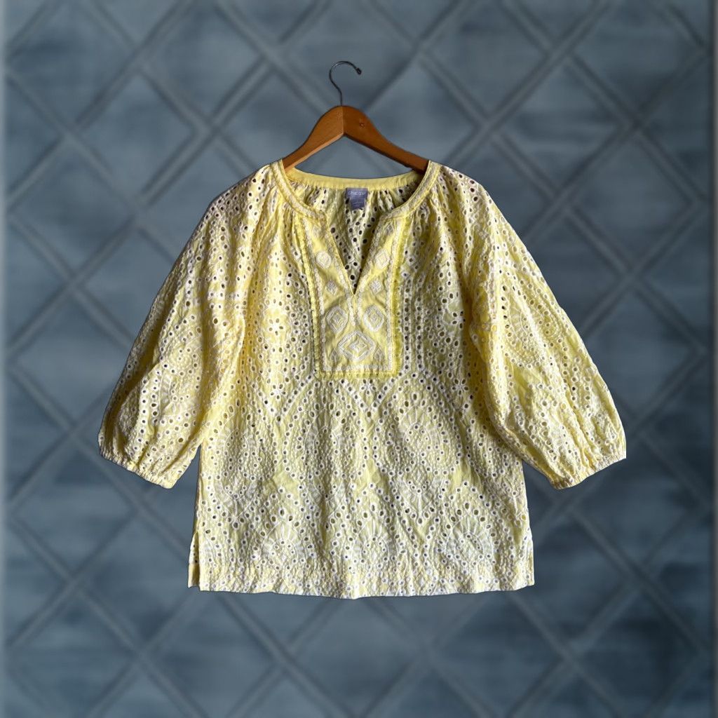 Vintage Chico S Women S Blouse Shirt Spring Summer Colorful 3 4 Sleeve V Neck Cotton Age 8 1