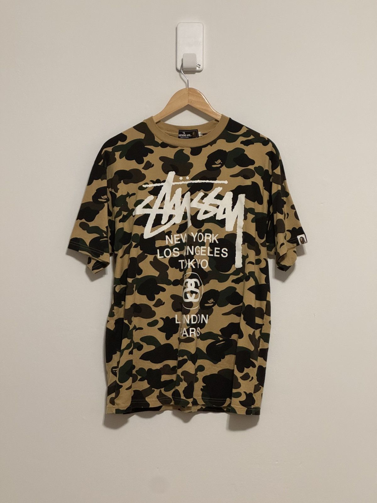 Bape X Stussy World Tour Camo Tee Hoodie, Sweatshirt | FlexRushtees.com
