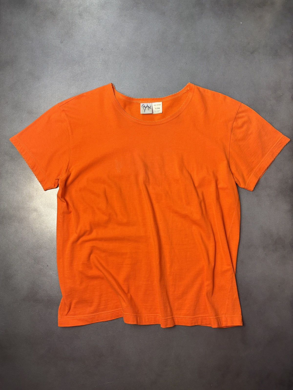 Y2k 2000s Vintage Tee Lace Trim Neck Orange Womens Badge
