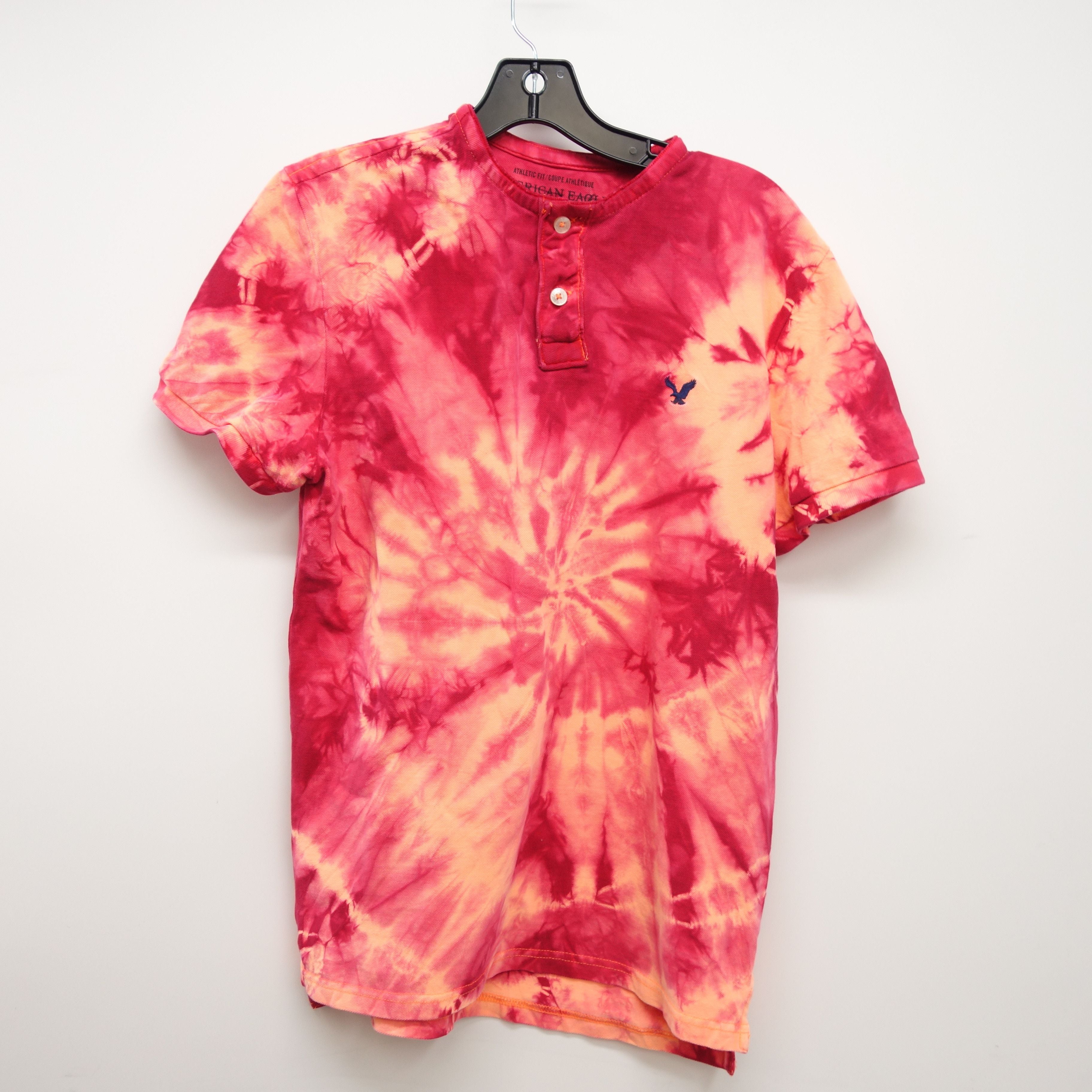 American Eagle Outfitters Red Tie Dye Logo Trippy Festival Music Henley Tee Medium