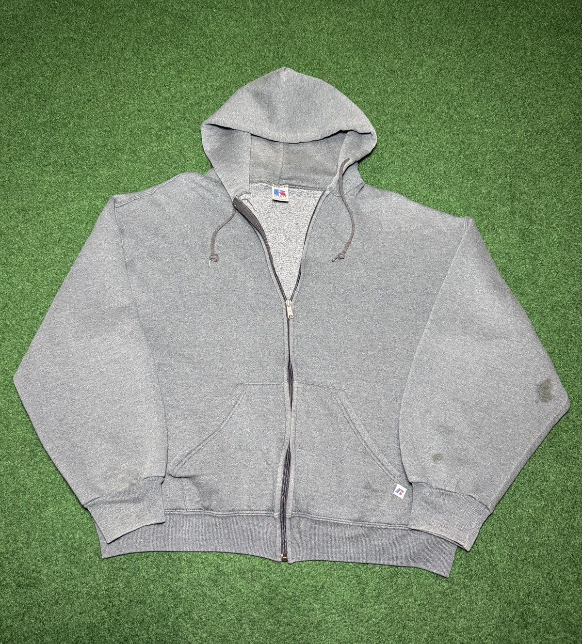 Athletic Vintage Russell Athletic Gray Full Zip Blank Large Hoodie