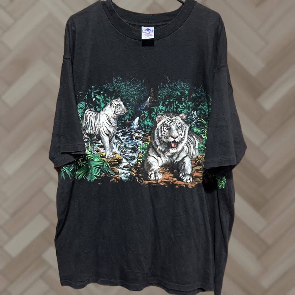 Vintage Habitat Tiger Aop Shirt Men S 2xl Black 90s 1990s Animals Cotton Shirt Mens Hoodie, Sweatshirt | FlexRushtees.com