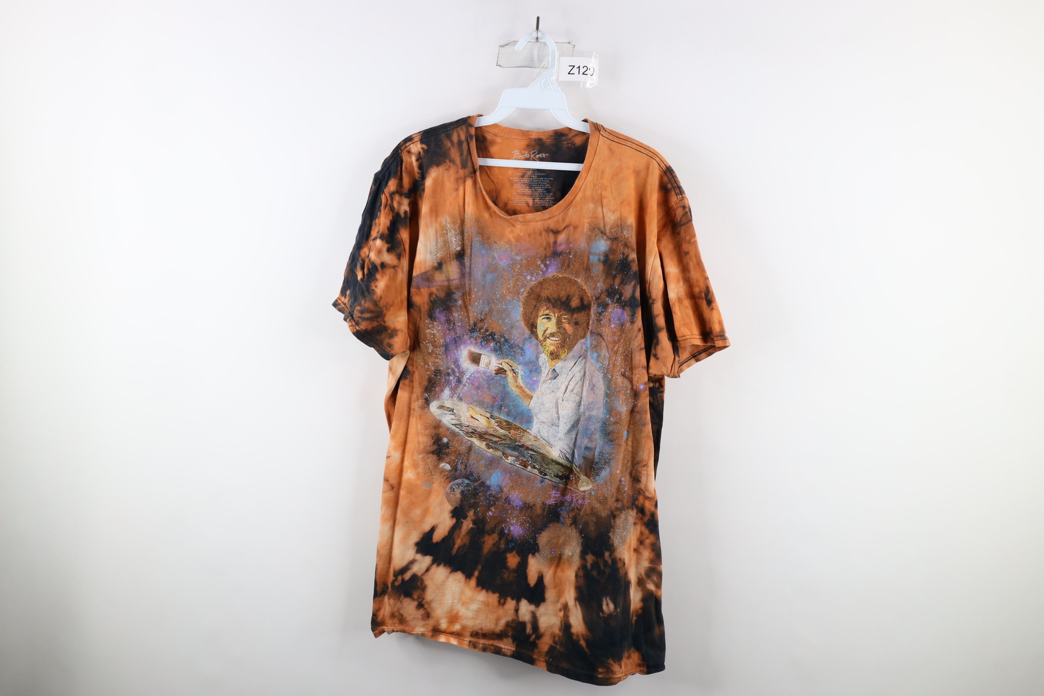 Vintage Streetwear Acid Wash Bob Ross Painting Space T Shirt Cotton