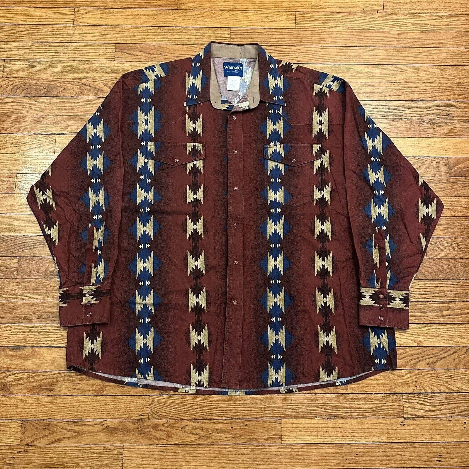 Vintage Wrangler Pearl Snap Tribal Aztec Southwestern Shirt