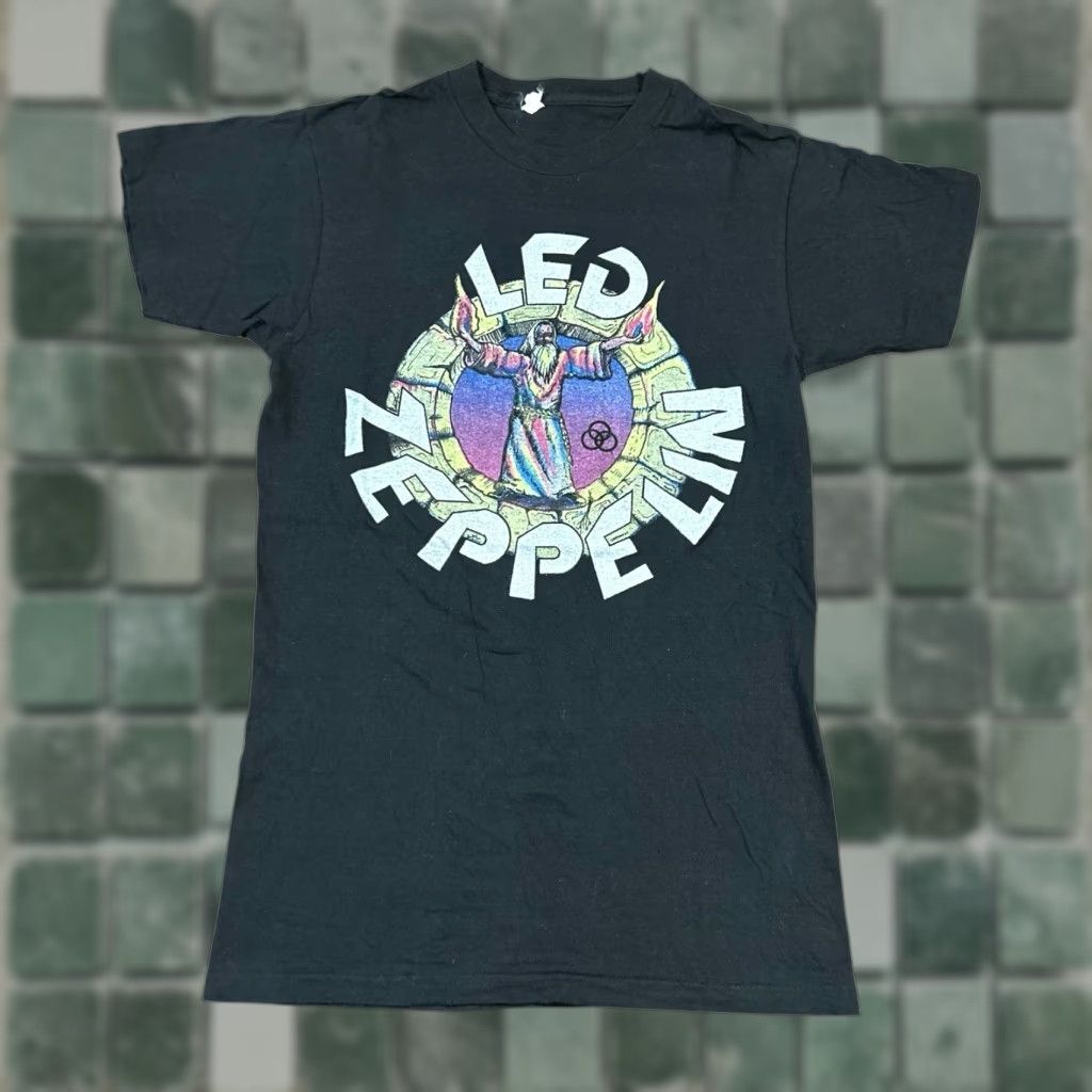 Vintage Led Zeppelin Shirt Mens M Black 70s Band Rock Short Sleeve Crew Neck T Shirt Graphic