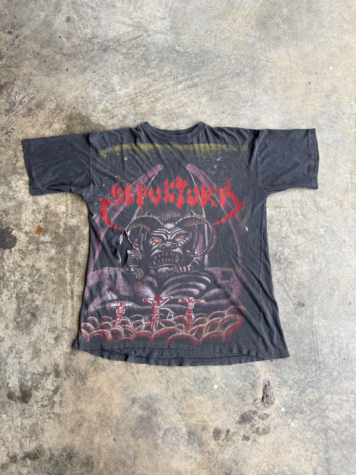 Rare Vintage 90s Sepultura Metal Aop God Cross Death Satan T-Shirts, Hoodie, Sweatshirt | FlexRushtees.com