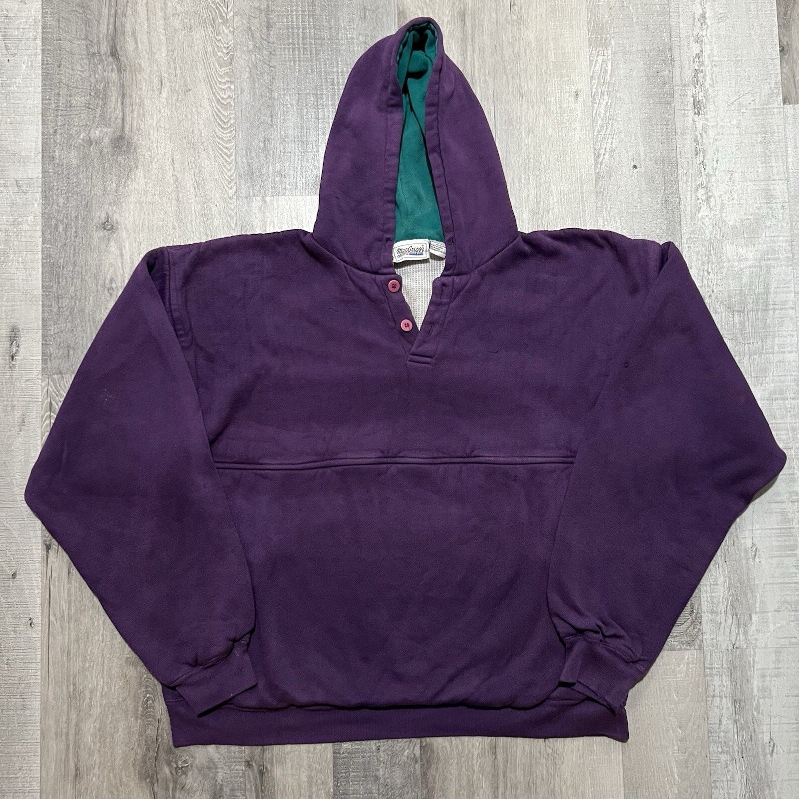 Vintage Vtg Macgregor Sun Faded Purple Thermal Lined Heavy Hoodie L T-Shirts, Sweatshirt | FlexRushtees.com