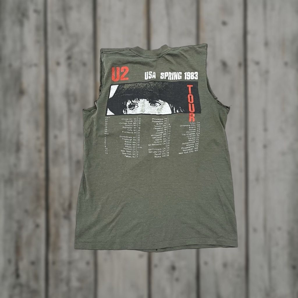 Vintage Screen Stars U2 T Shirt Crew Neck Sleeveless Camouflage Green M Unisex Adults 80s Ro