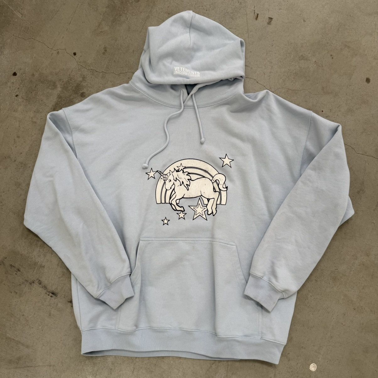 Vetements Limited Edition Unicorn Print Hoodie Blue T-Shirts, Sweatshirt | FlexRushtees.com