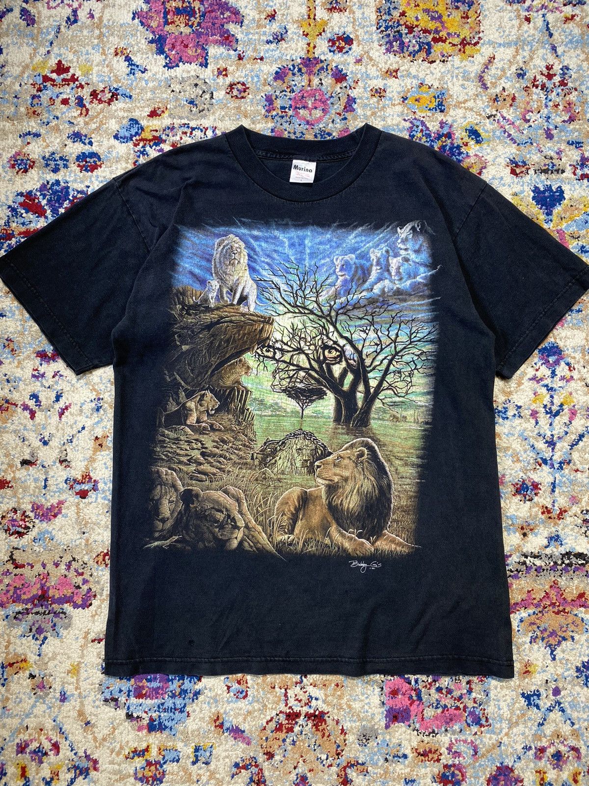Vintage 1997 Bobby G Lion Savannah Safari Psychedelic T Shirt
