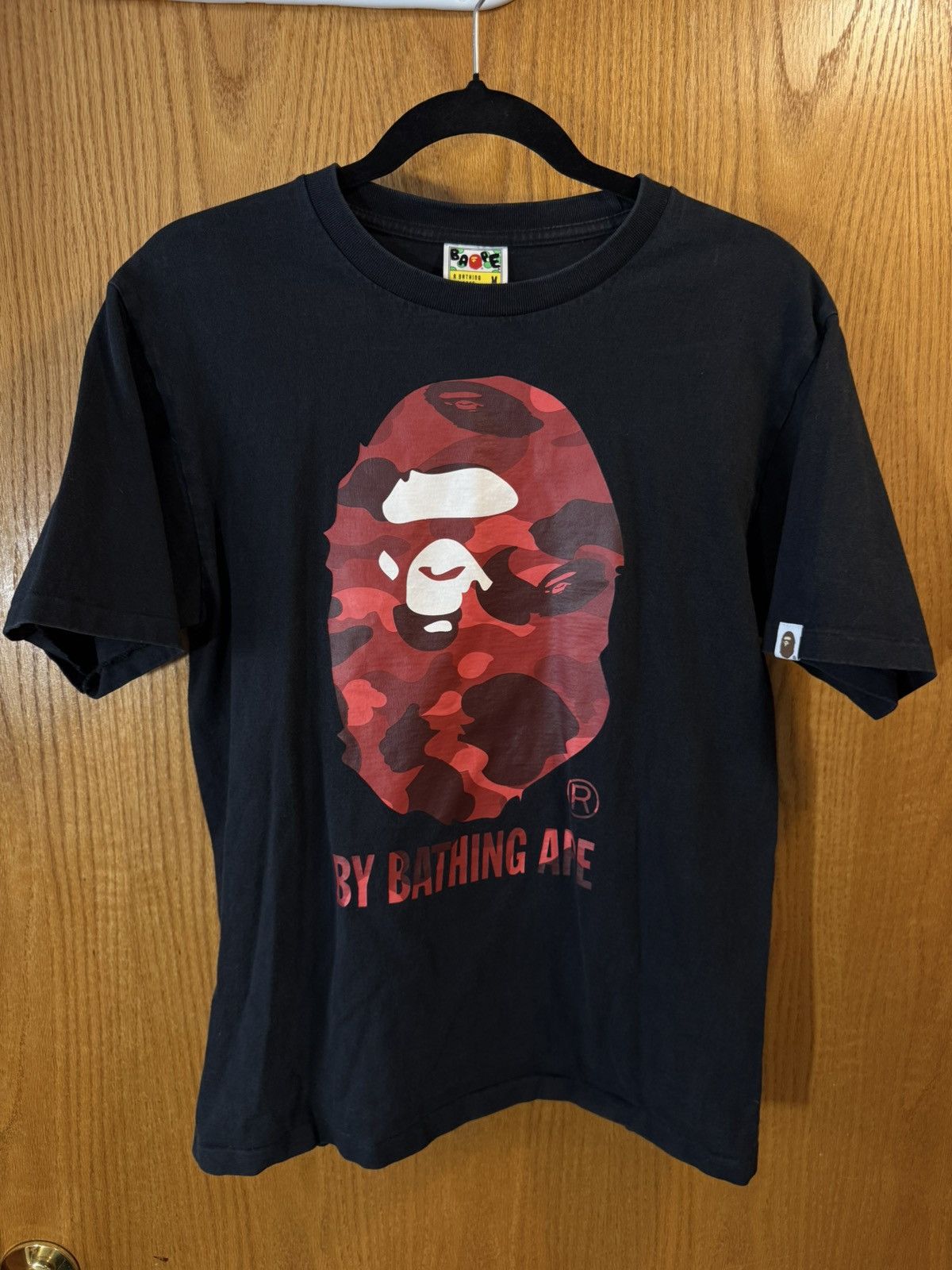 Bape By Bathing Ape Head Logo Black Red Camo Tee Size M Hoodie, Sweatshirt | FlexRushtees.com