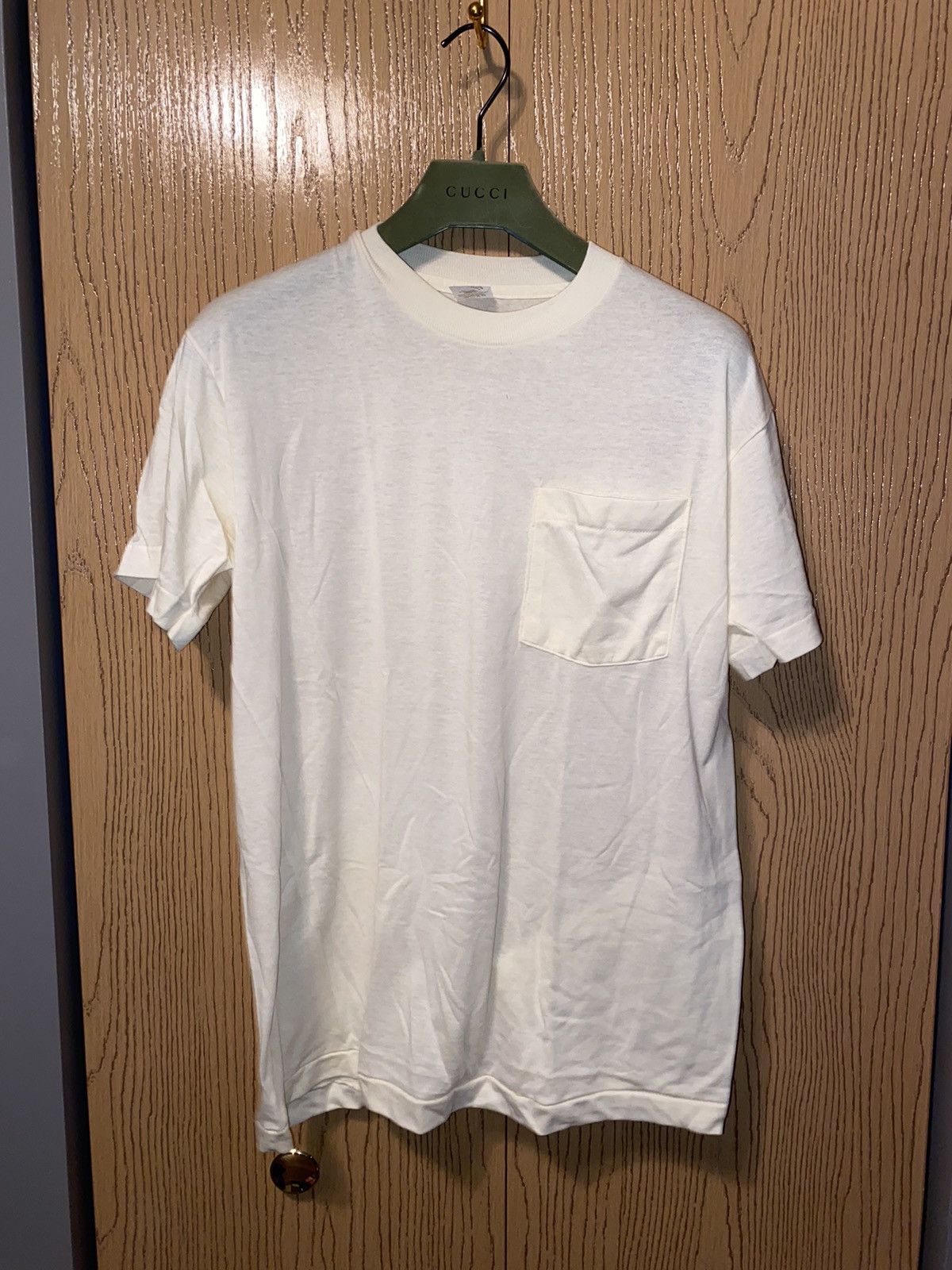 Vintage Fruit Of The Loom Light Tan Pocket Tee Sz L