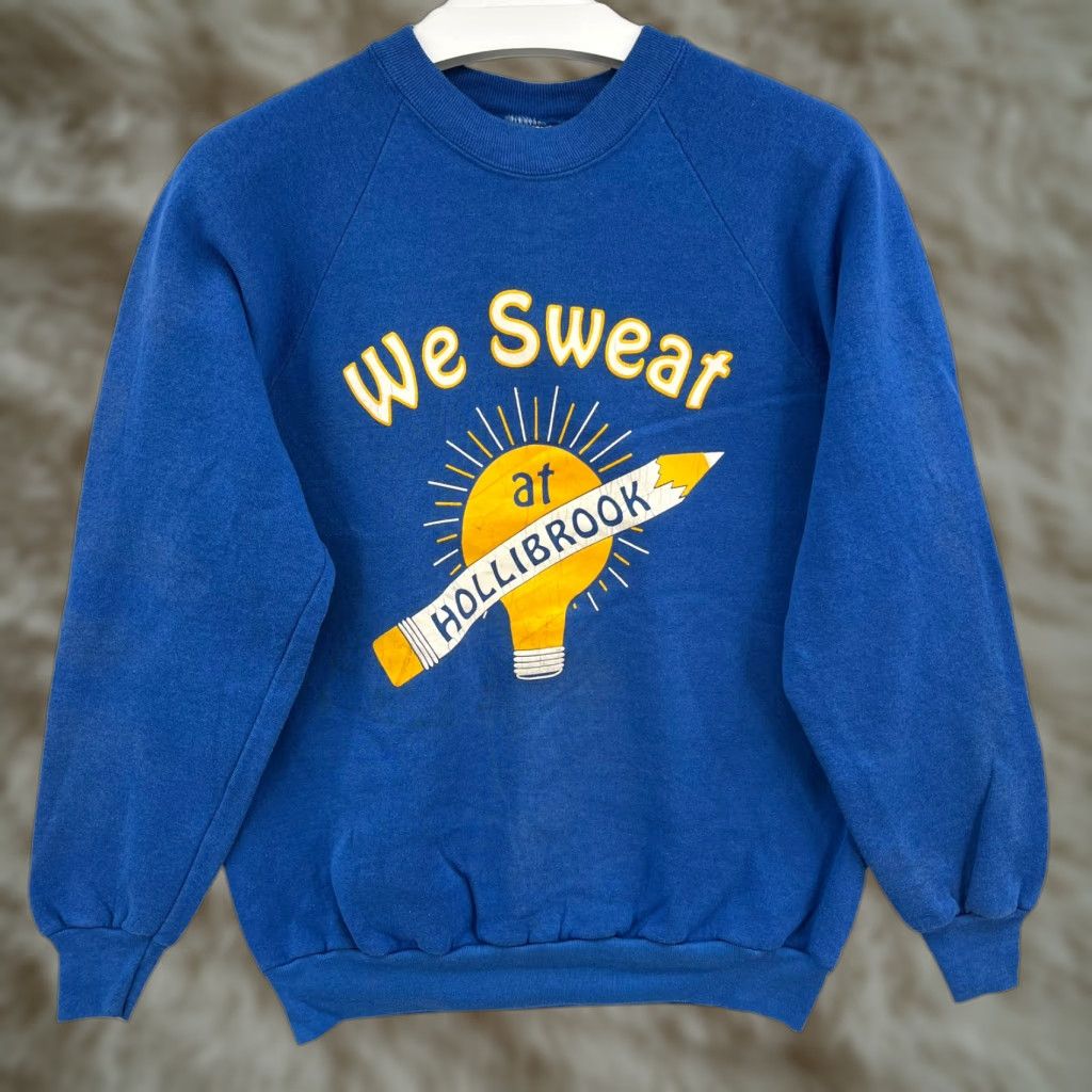 Fruit Of The Loom Vintage Fruit Of The Loom Sweatshirt Men Large Blue Casual Crew Neck Graphic Print T-Shirts, Hoodie