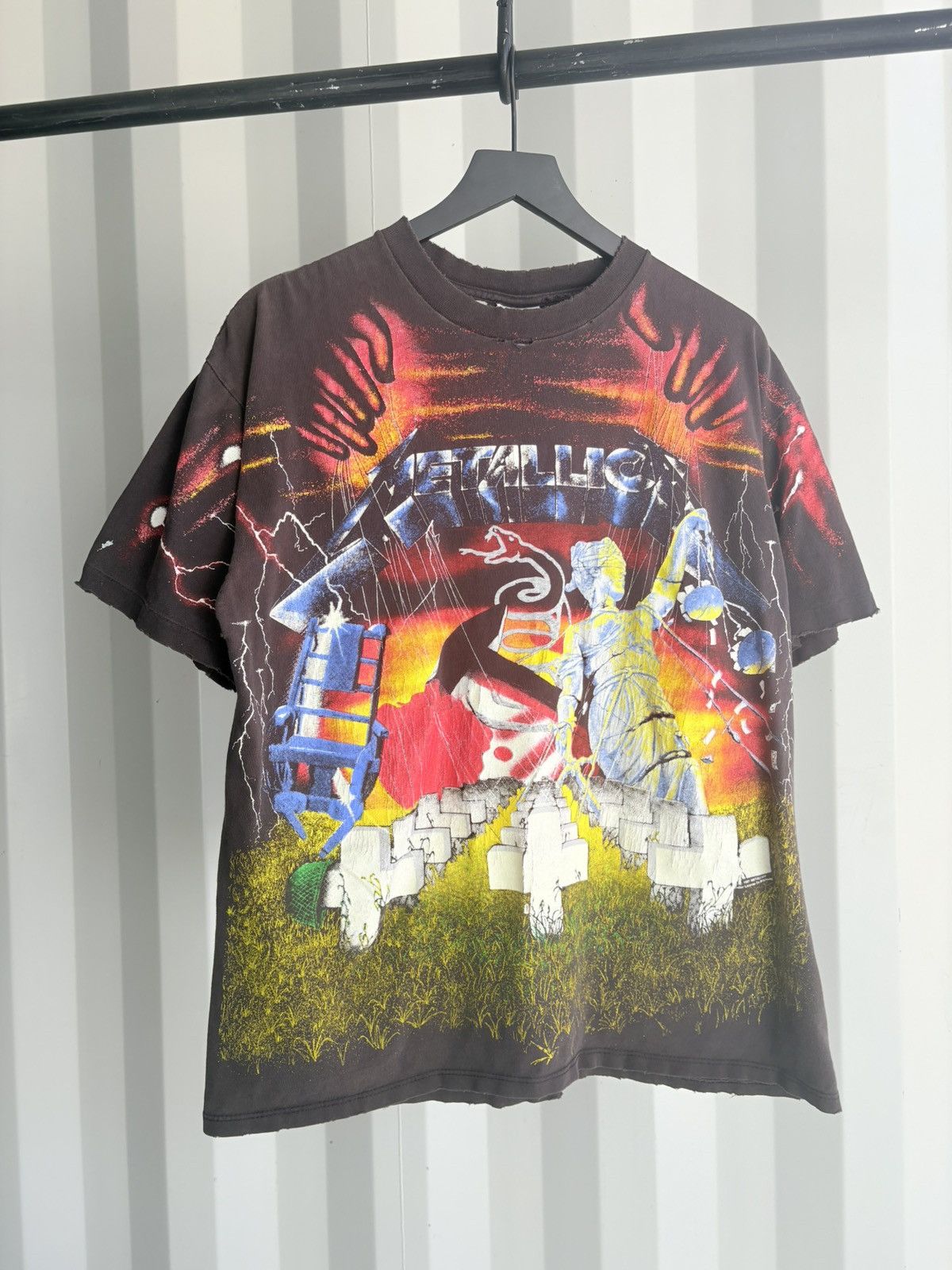 Band Tees Thrashed Metallica Aop Sun Faded Distressed Erd Grunge Wcc Hoodie, Sweatshirt | FlexRushtees.com