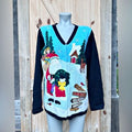Factory Vintage Quacker Factory Blue Christmas Cardigan Sweater