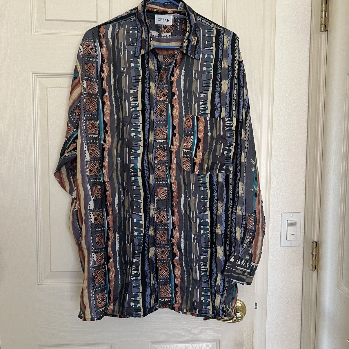 Other Cezar 100 Silk Abstract Aztecs Boho Shirt Large Long Sleeve