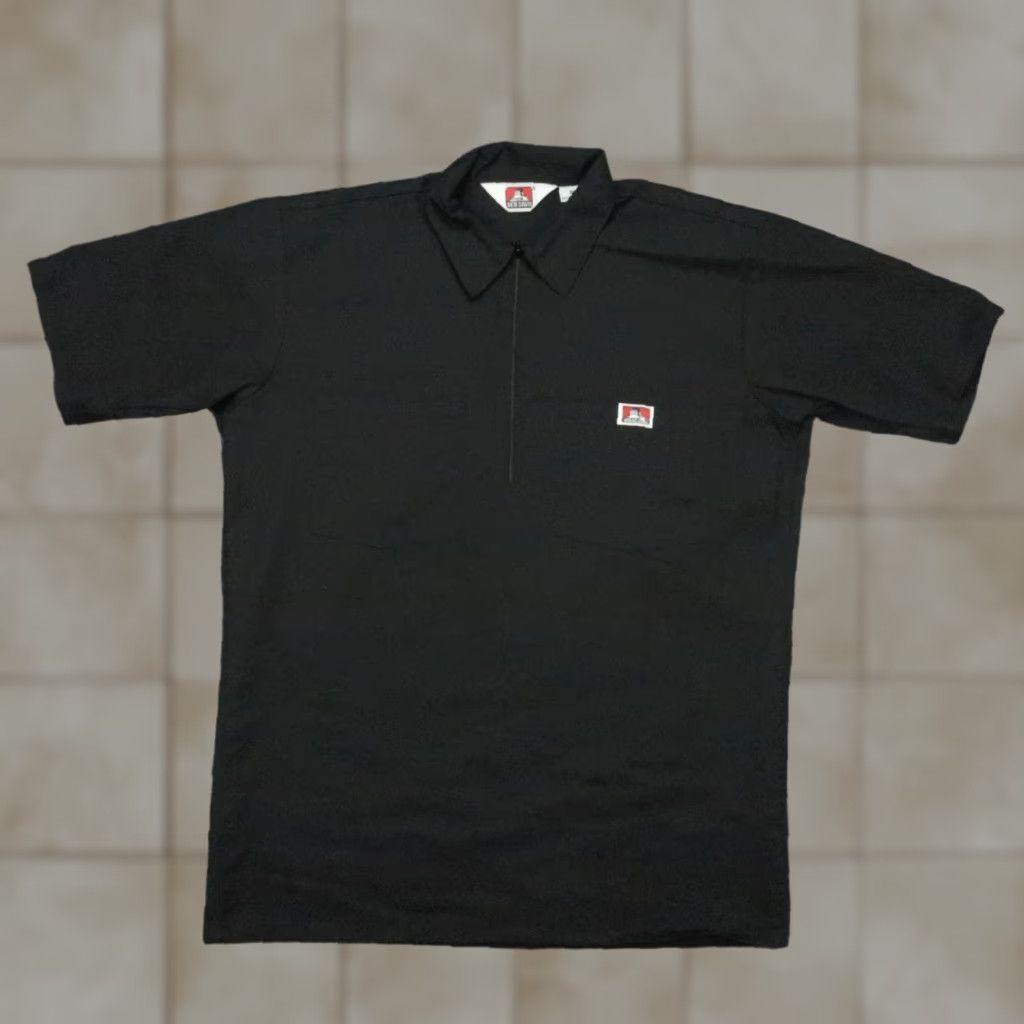 Davis Vintage Ben Davis Shirt Mens M Black 1 2 Zip Short Sleeve Collared Usa Vtg