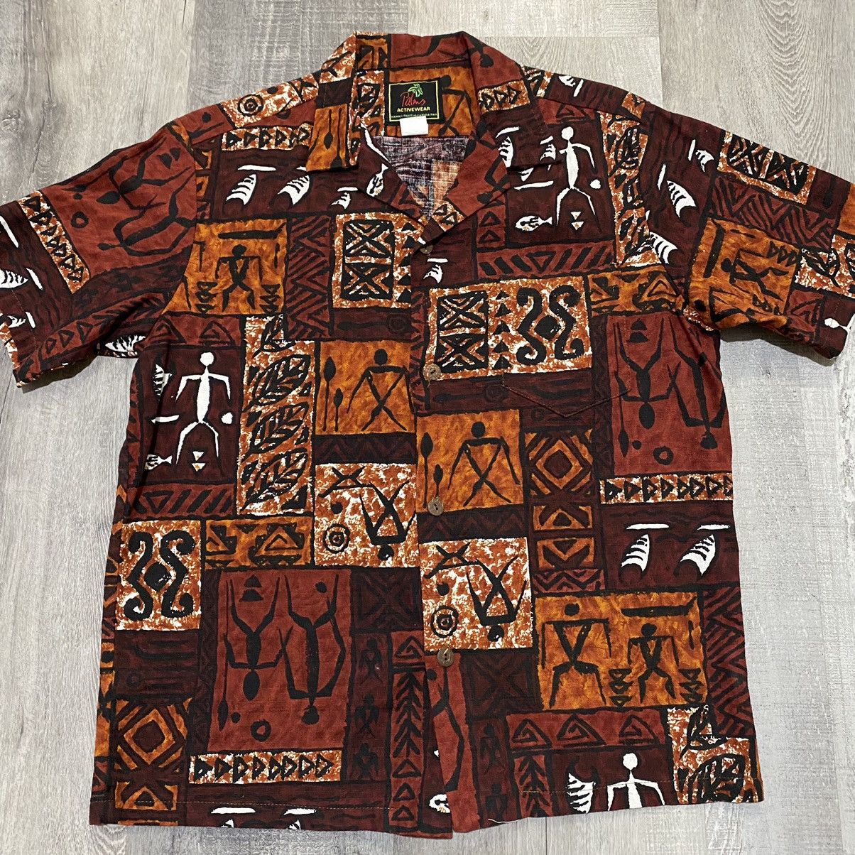 Vintage Palms Rust Orange 80s Hawaiian Tribal Aztec Shirt