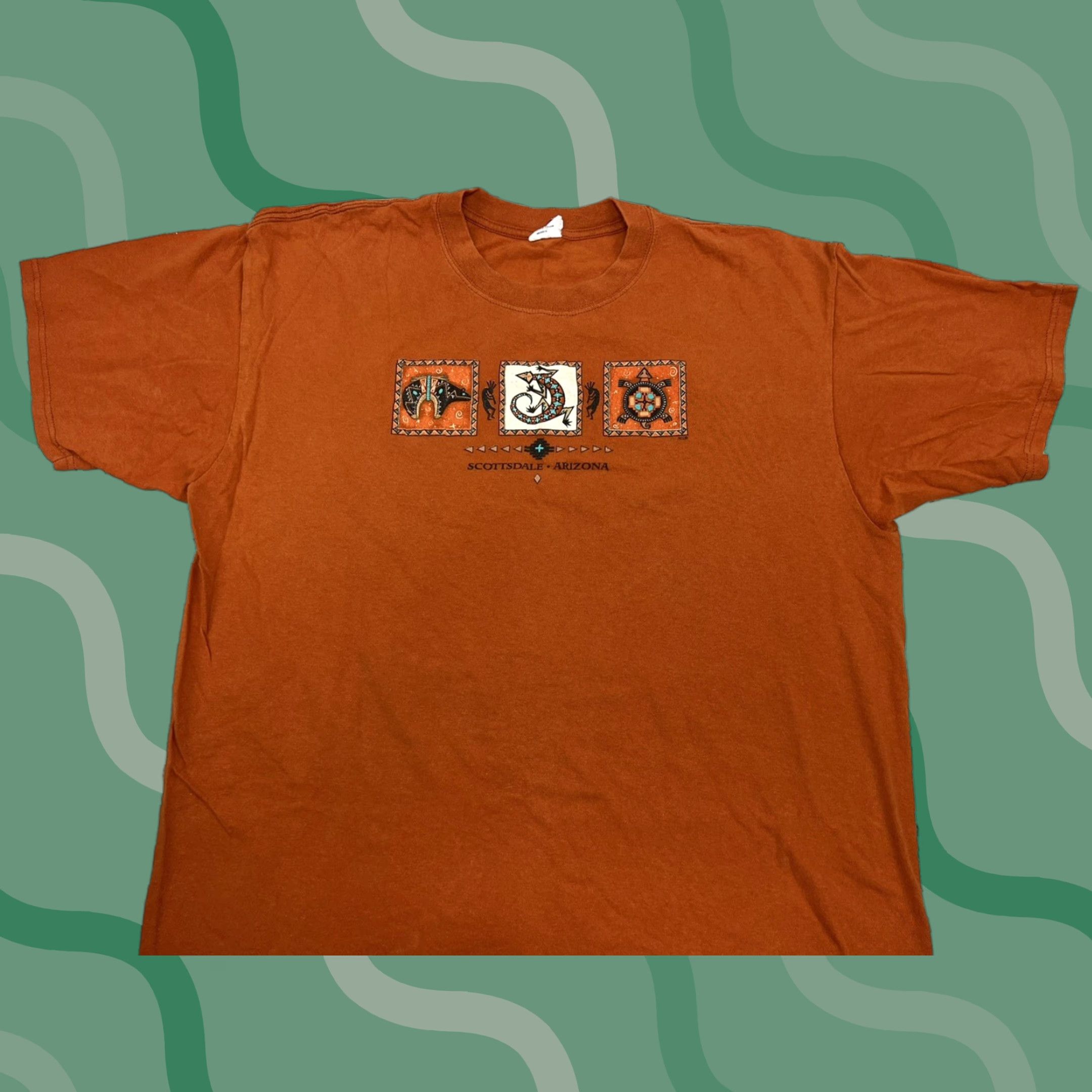 Vintage Anvil Scottsdale Az Aztec Mosaic Graphic Tee Men Xl Orange Short Sleeve 1990s Authenti