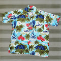 Vintage Manhattan Shirt Men L Blue Floral Hawaiian 60s 70s Floral National Theme 60s 70s Haw