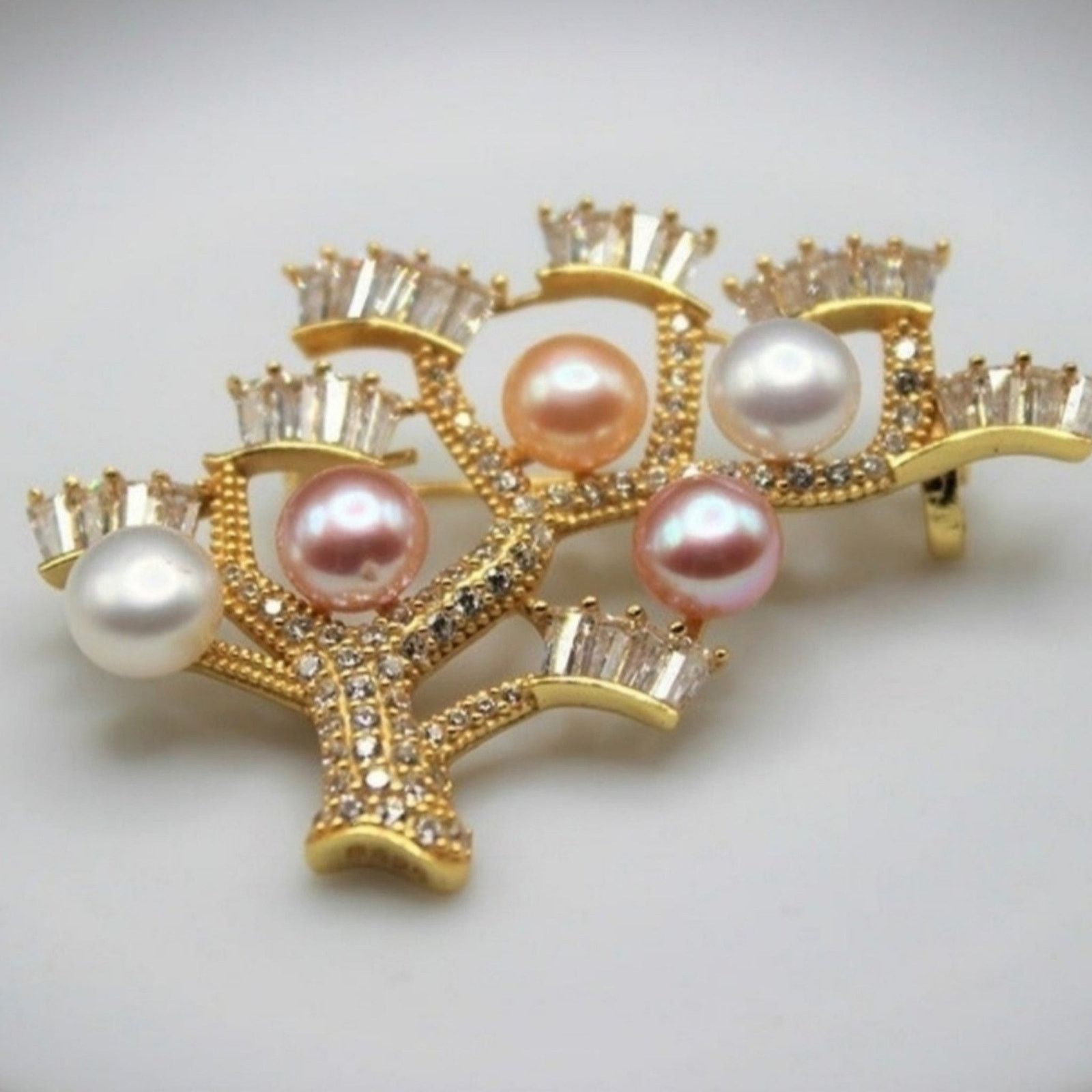 Other Freshwater Pearl Tree Brooch Cubic Zirconia Gold Plated Nwt
