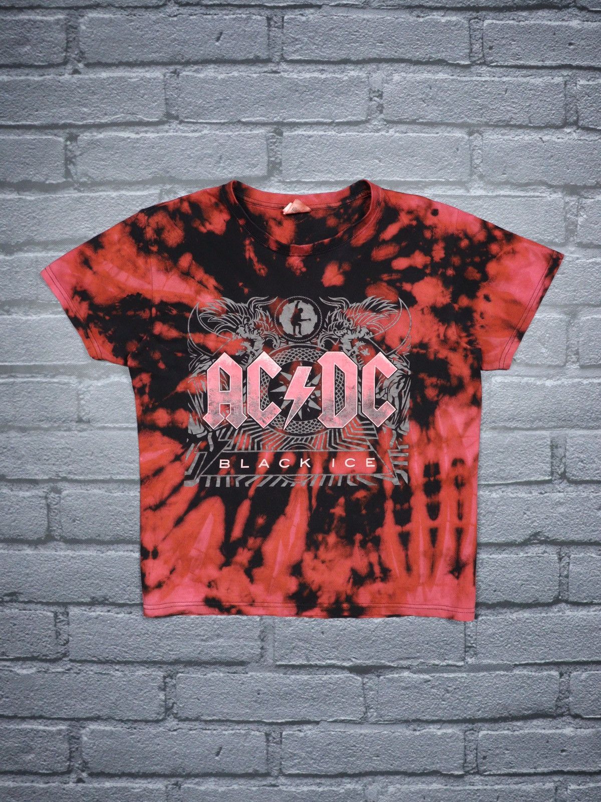 Band Tees Y2k Vtg Ac Dc Rock Band Tee Shirt Custom Tie Dyed Black Ice