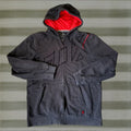 Racing Fox Racing Hoodie Graphic Print Full Zip Hooded Mens Size L Gray Red Crew Neck Long Sleev